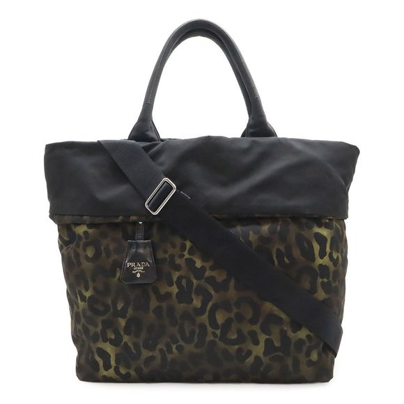 Prada Tote Bag 2WAY Shoulder Bag Reversible Leopard Leopard Pattern Camouflage - Picture 1 of 9